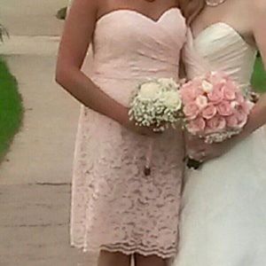 Light pink lace DAVIDS BRIDAL bridesmaid dress.